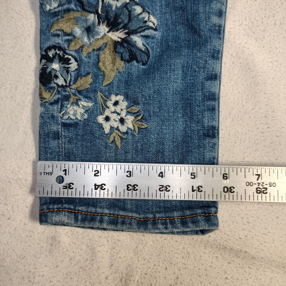 Driftwood Women Jackie Jeans 30x28 Blue Stretch Floral Embroidered Straight - Picture 9 of 14